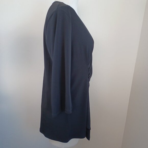 Clara Sun Woo Top Black Side Gathered Drape Stretch Knit Tunic Womens Medium - Picture 8 of 11